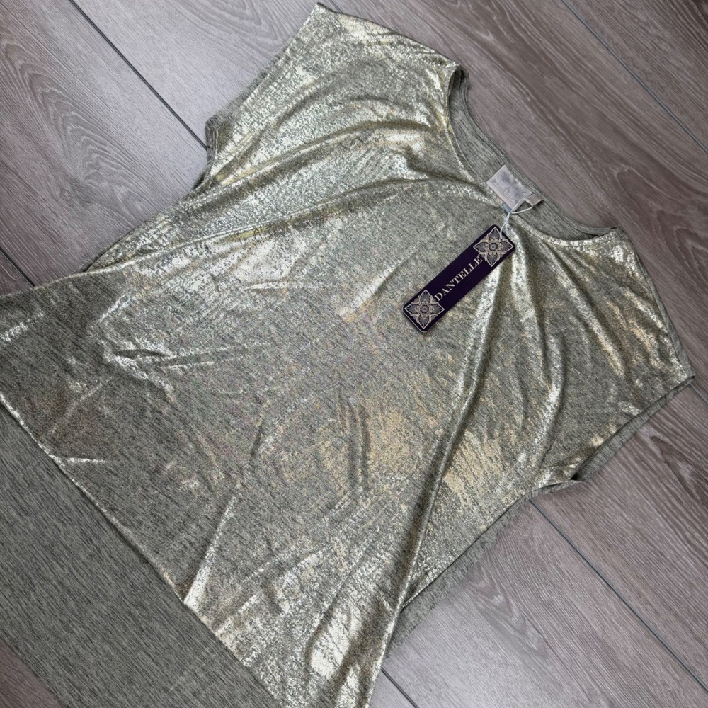 Dantelle Womens Top Metallic Foil Layered High Low Gold Large